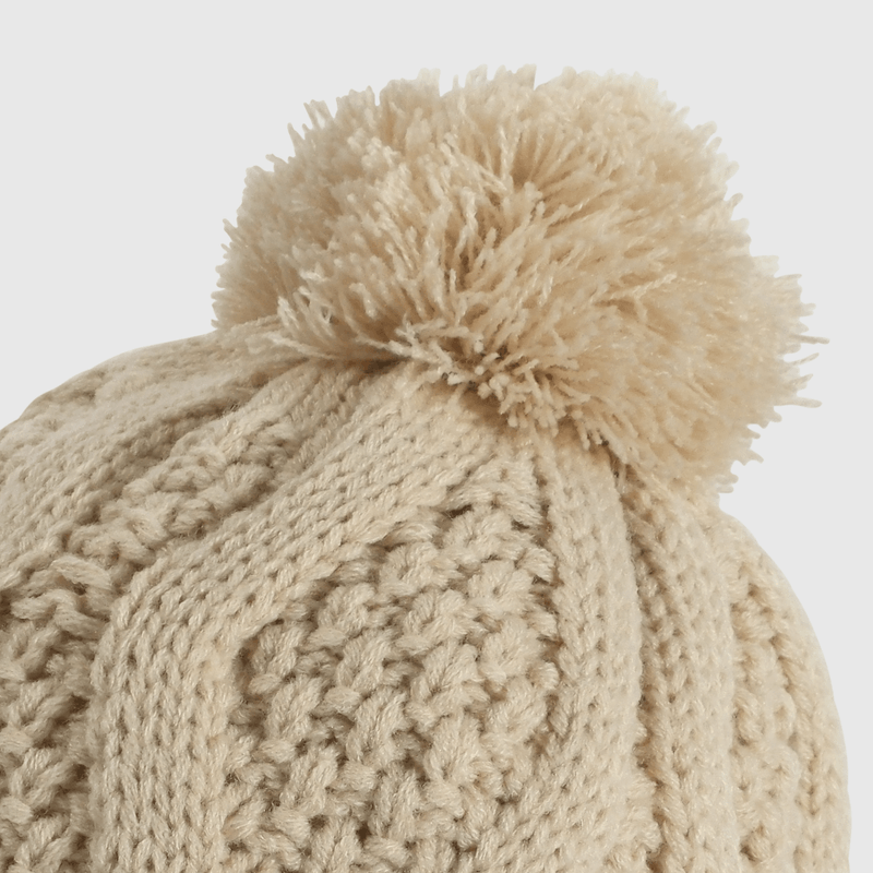 Gorro Tejido Trenzado con Forro Beige