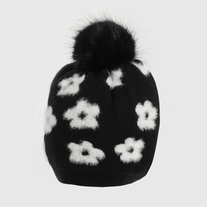 Gorro con Flores con Interior Suave Negro
