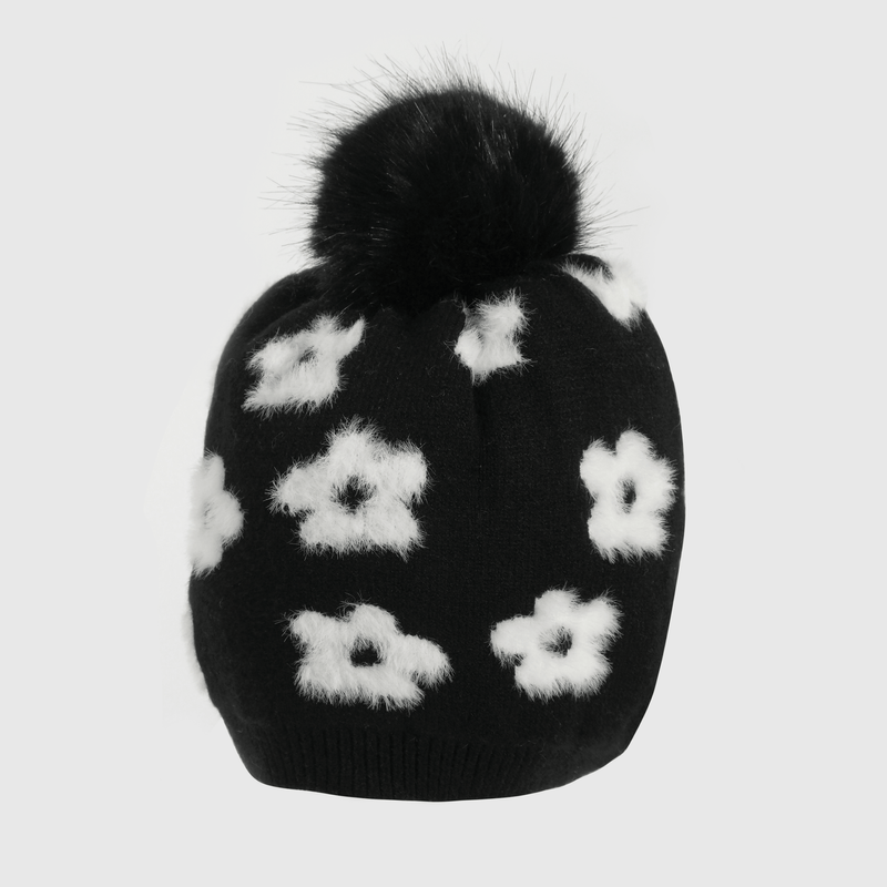 Gorro con Flores con Interior Suave Negro