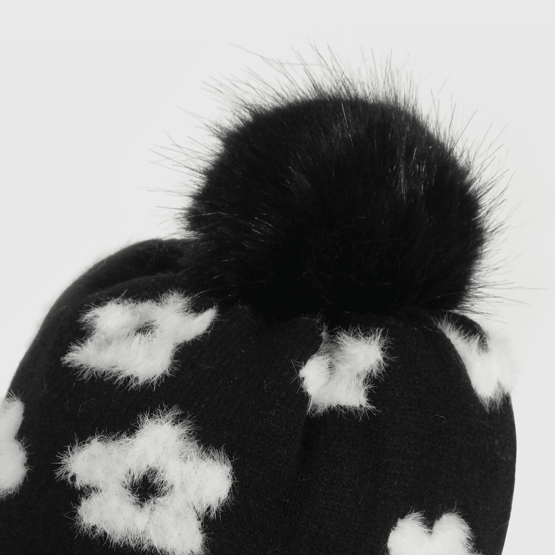 Gorro con Flores con Interior Suave Negro