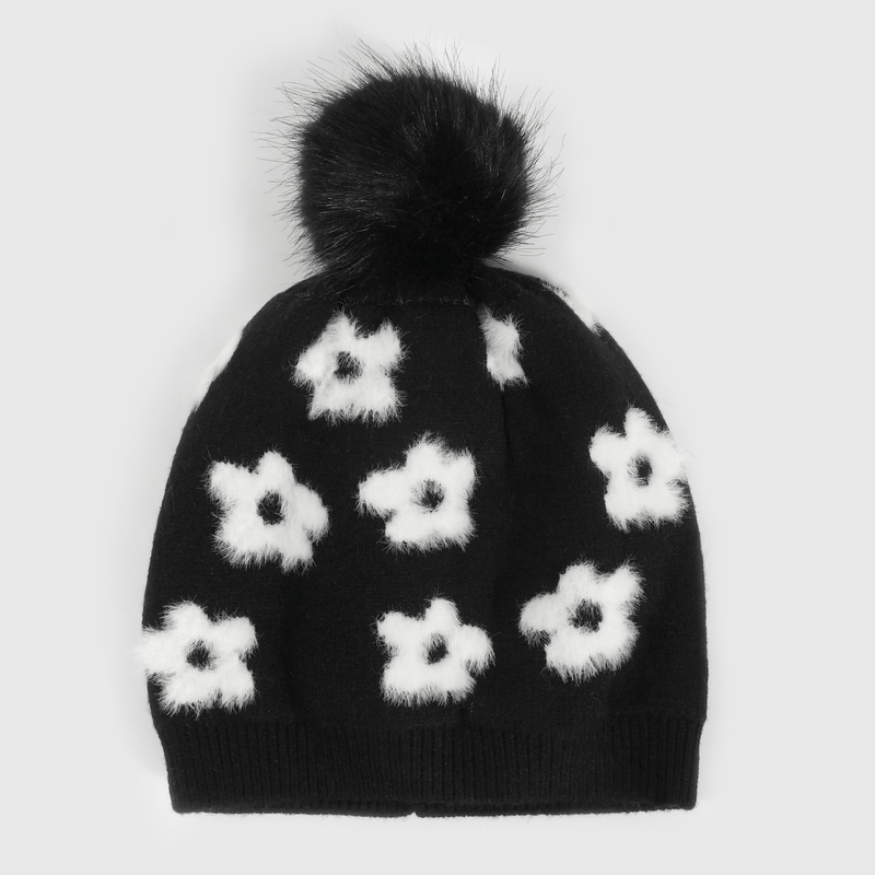 Gorro con Flores con Interior Suave Negro