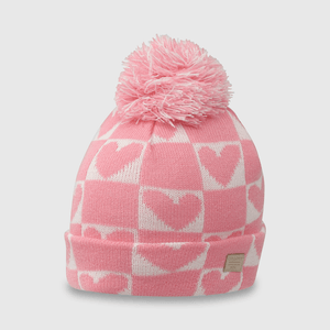 Gorro Tejido con Pompón de Corazones Rosado para Niña de 2 a 12 años