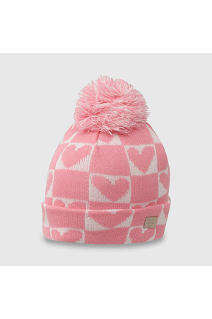Gorro Tejido con Pompón de Corazones Rosado para Niña de 2 a 12 años