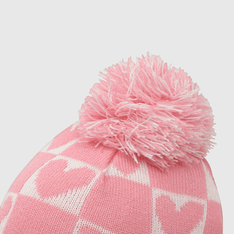Gorro Tejido con Pompón de Corazones Rosado para Niña de 2 a 12 años