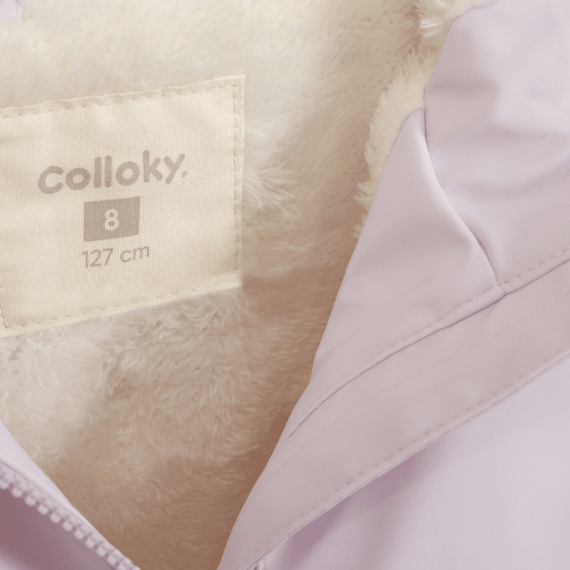 Chaqueta Morada Engomada con Forro de Jersey y Gorro para Niña
