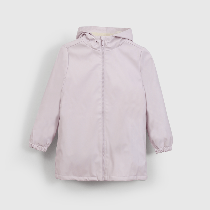 Chaqueta Morada Engomada con Forro de Jersey y Gorro para Niña