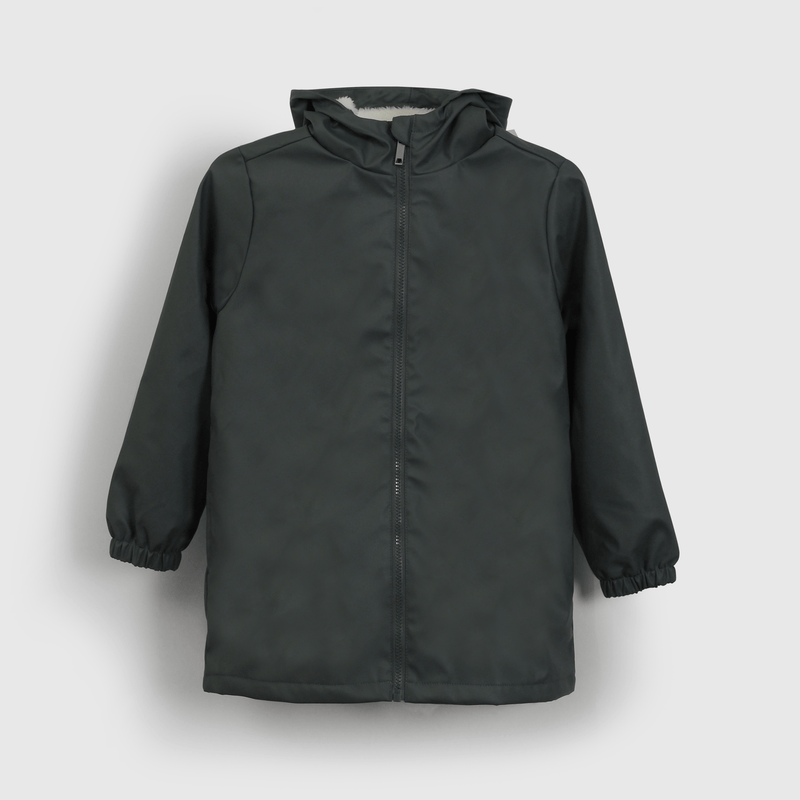 Chaqueta Gris Engomada con Forro de Jersey y Gorro para Niño
