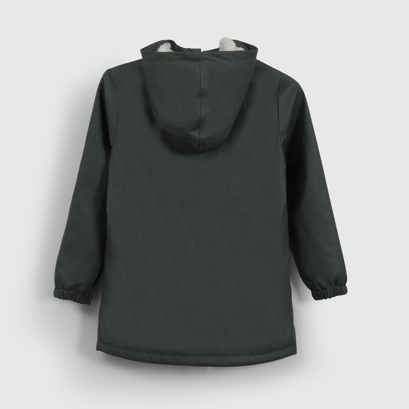 Chaqueta Gris Engomada con Forro de Jersey y Gorro para Niño