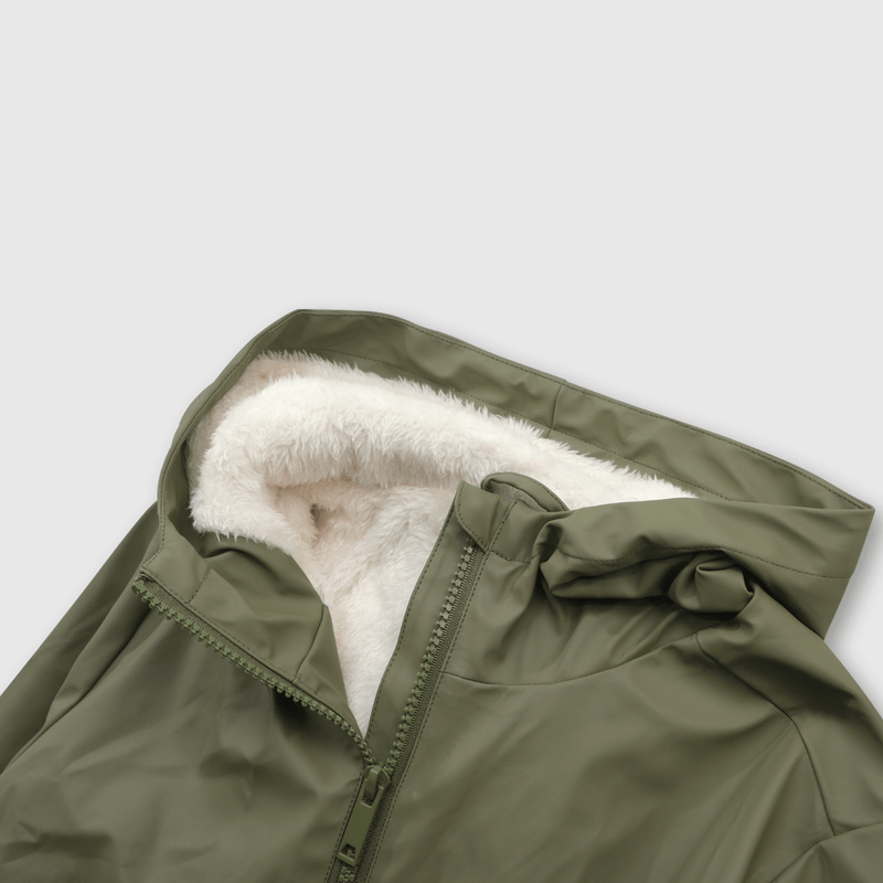 Chaqueta Verde Engomada con Forro de Jersey y Gorro para Niño