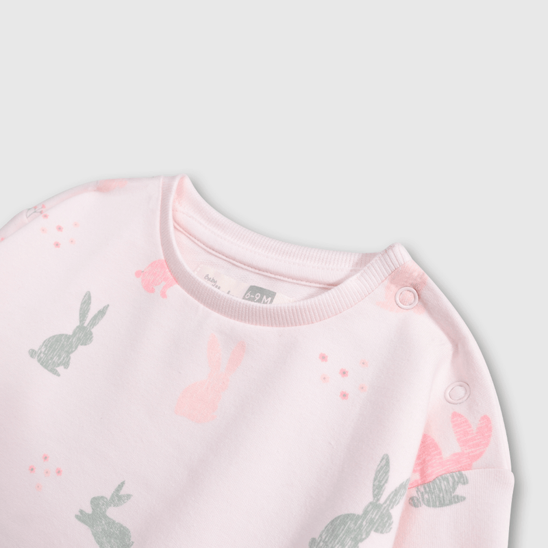 Conjunto Polerón + Pantalon Rosado con Estampa de Conejos