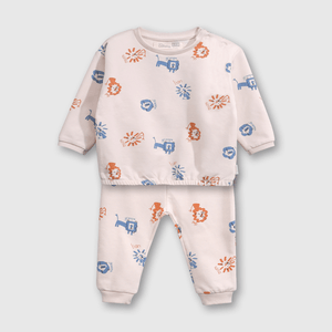 Conjunto Polerón + Pantalon Beige con Estampa de Leones