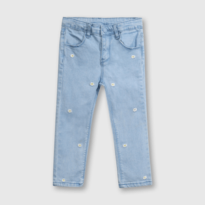 Jeans Elasticado Denim Celeste con Flores para bebé de 3/6 a 36 meses