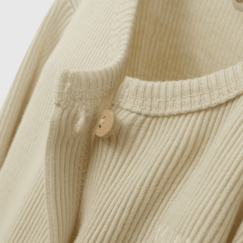 Conjunto de Algodón Beige con botón para bebé Unisex Estampa de Osito