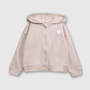 Polerón Beige con Gorro Forrado de Jersey y Cierre para Niña