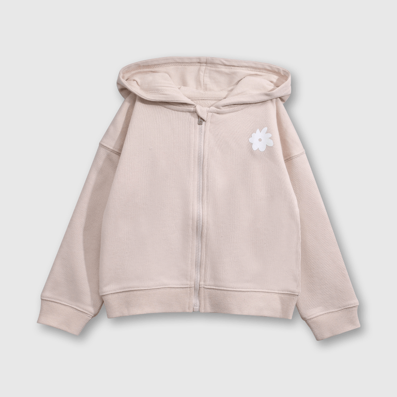 Polerón Beige con Gorro Forrado de Jersey y Cierre para Niña