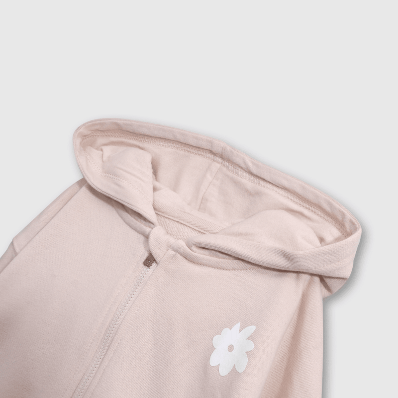 Polerón Beige con Gorro Forrado de Jersey y Cierre para Niña
