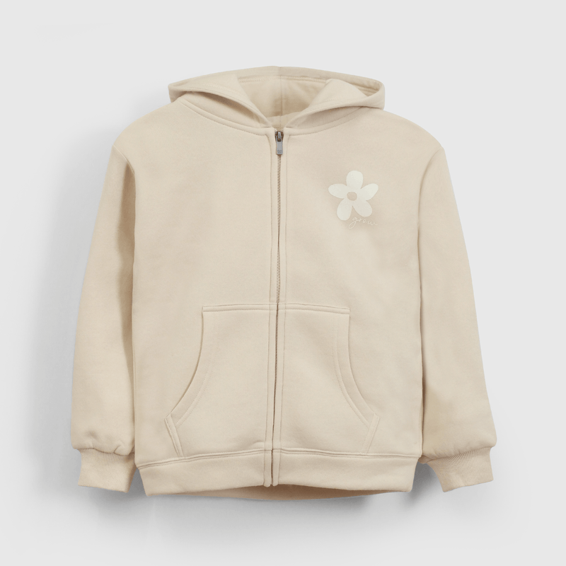 Polerón Beige Hombro Caído de polycotton con Gorro Forrado y Cierre