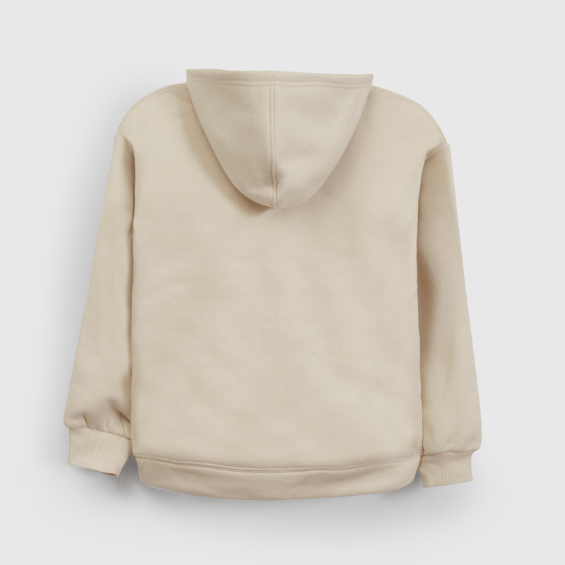 Polerón Beige Hombro Caído de polycotton con Gorro Forrado y Cierre