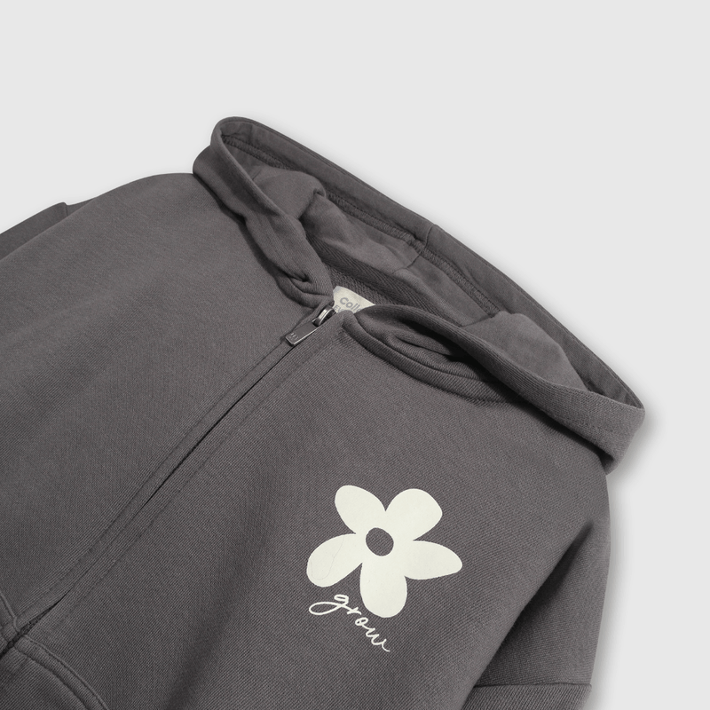 Polerón Negro Hombro Caído de polycotton con Gorro Forrado y Cierre