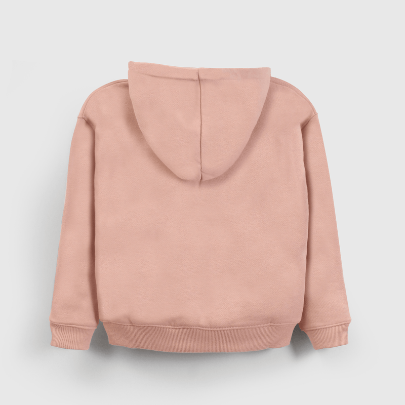 Polerón Rosado con Gorro Forrado de Jersey y Cierre para Niña