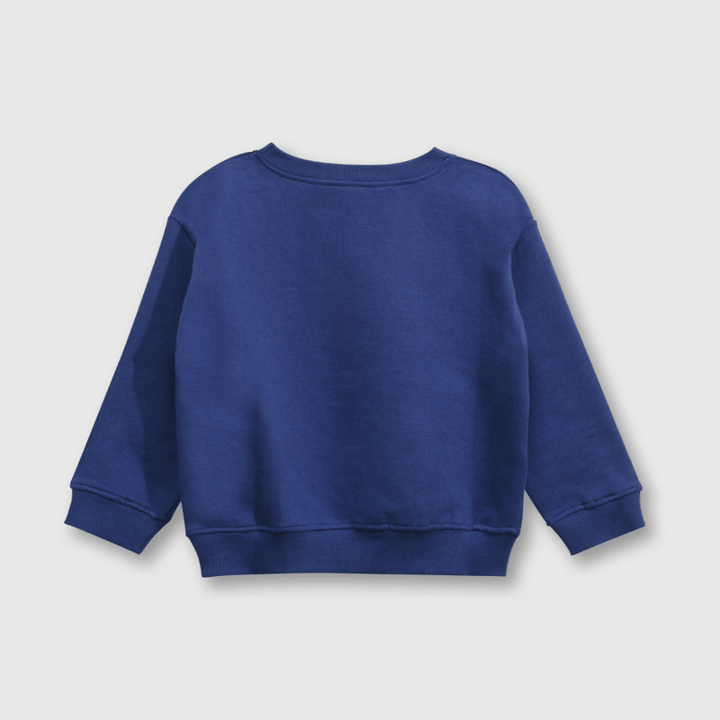 Polerón Azul con Carda en el interior, Hombro caído y Mini Estampado