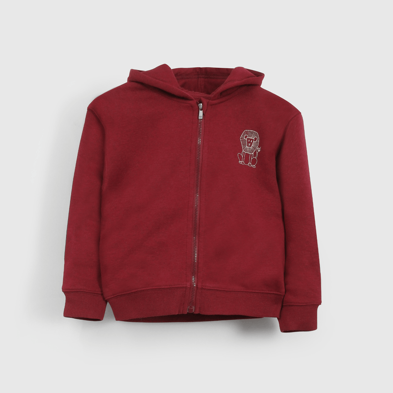 Polerón Rojo con Gorro Forrado de Jersey y Cierre para Niño