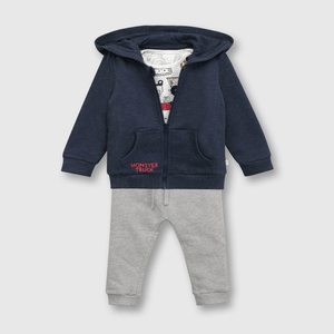 Conjunto Body para Bebé de polycotton Gris con Estampa de Camiones