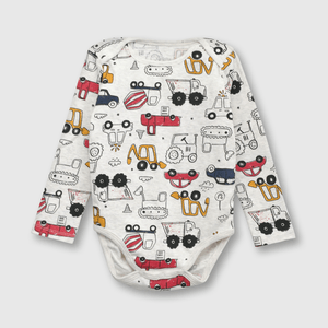 Conjunto Body para Bebé de polycotton Gris con Estampa de Camiones
