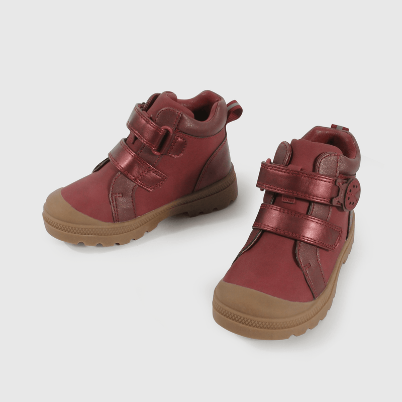Botín Caminante caña media para Niña de 12 a 4 años Rojo con Velcro