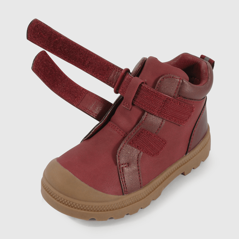 Botín Caminante caña media para Niña de 12 a 4 años Rojo con Velcro