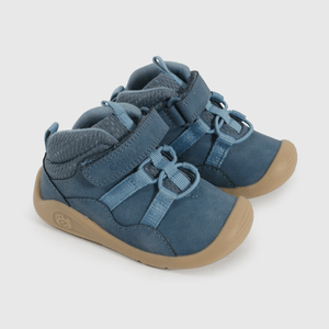 Botín Primeros Pasos Caña Media para Niño  Azul Velcro y Cordón