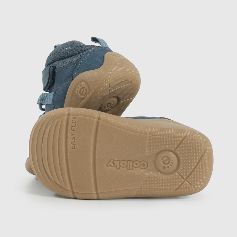 Botín Primeros Pasos Caña Media para Niño  Azul Velcro y Cordón