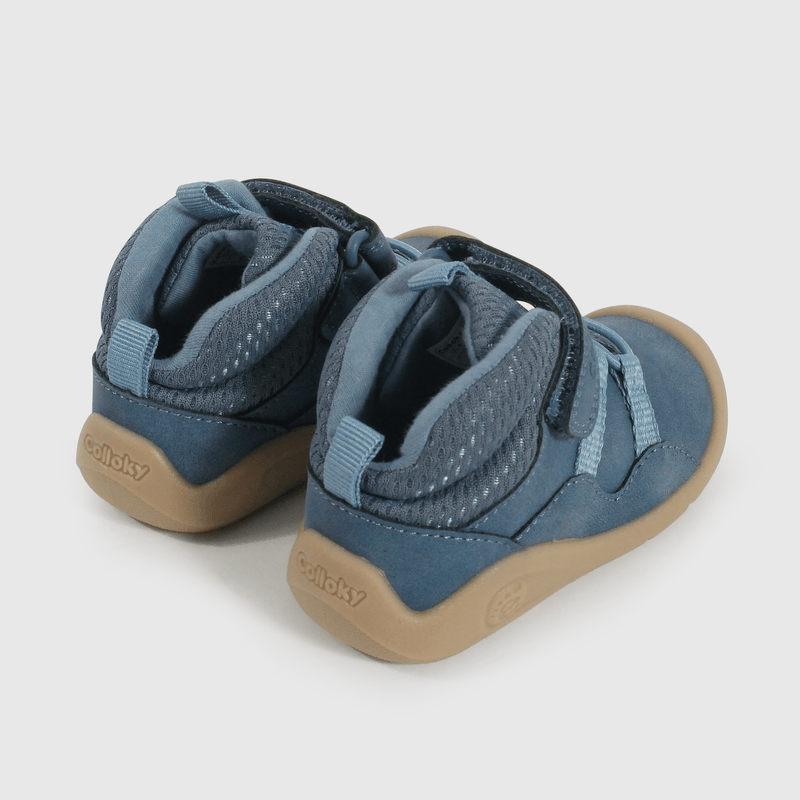Botín Primeros Pasos Caña Media para Niño  Azul Velcro y Cordón