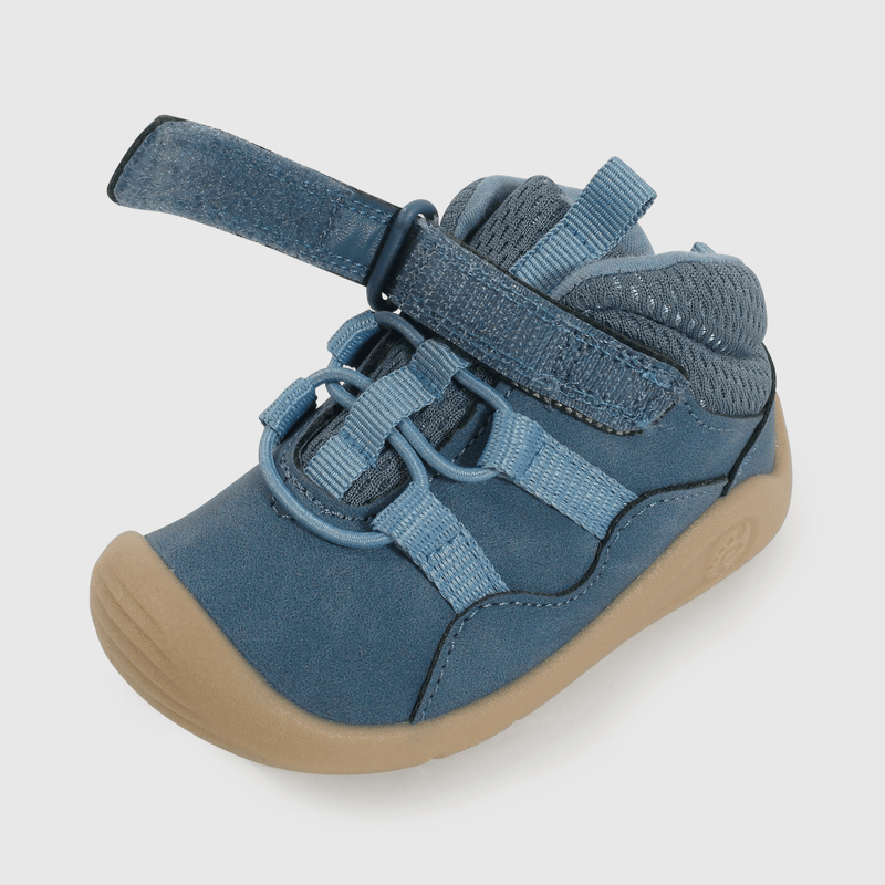 Botín Primeros Pasos Caña Media para Niño  Azul Velcro y Cordón