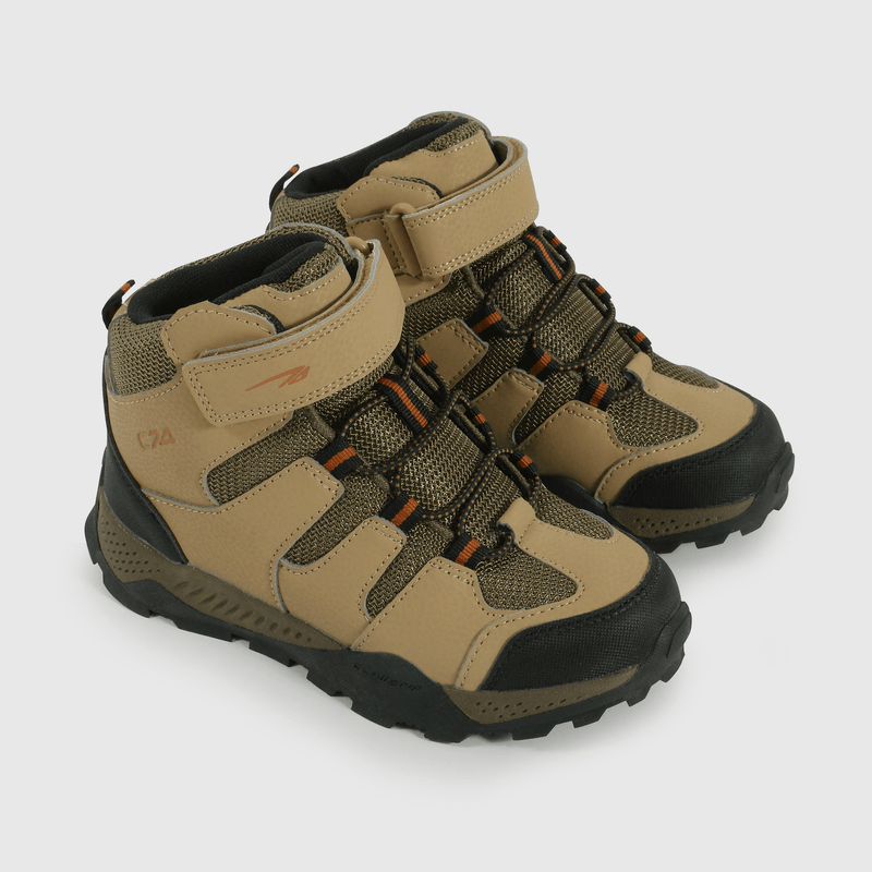 Botín Outdoor de Niño Beige Caña Alta con Velcro y Cordón