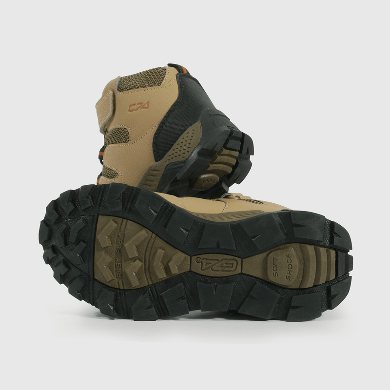 Botín Outdoor de Niño Beige Caña Alta con Velcro y Cordón