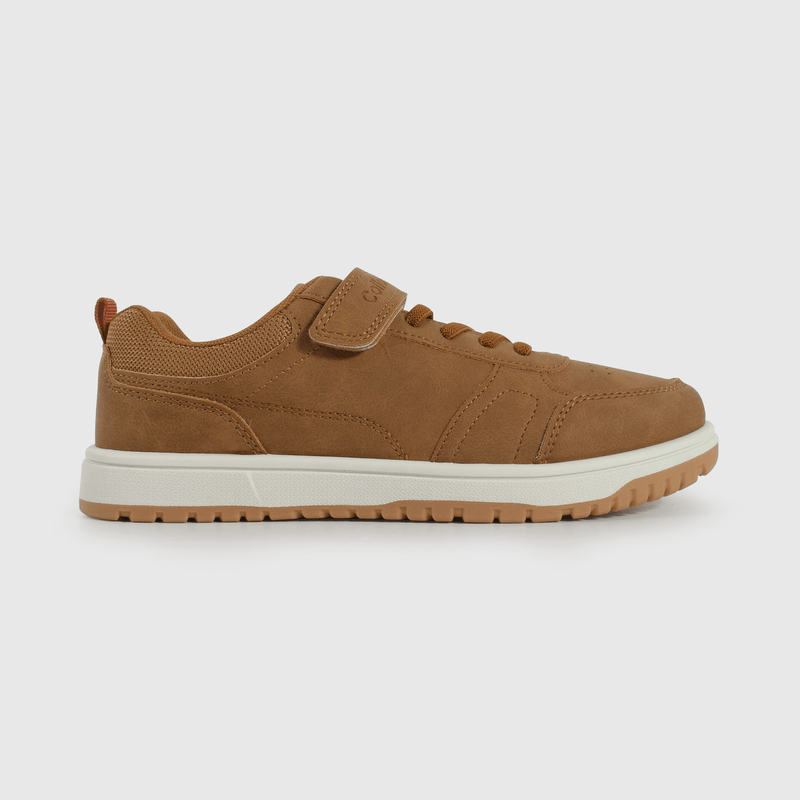 Zapatilla Lifestyle de Niño Café Caña Baja con Velcro y Cordón