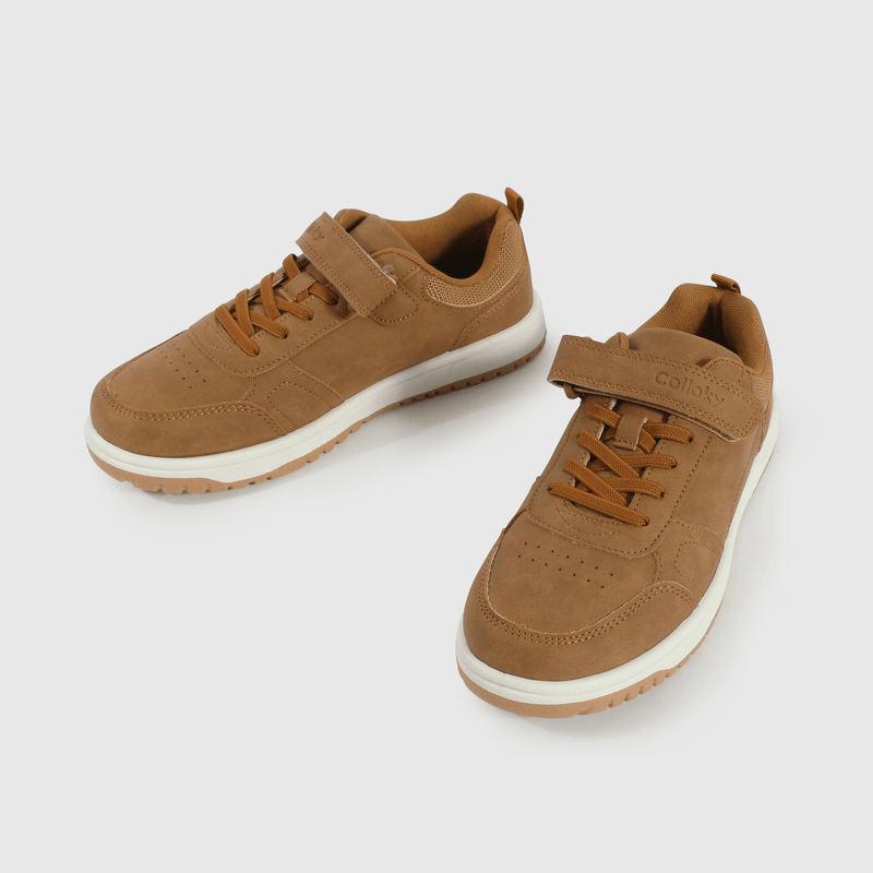 Zapatilla Lifestyle de Niño Café Caña Baja con Velcro y Cordón