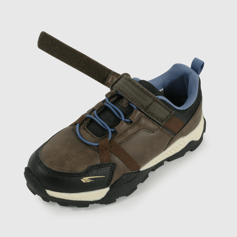 Zapatilla Outdoor de Niño Café Caña Baja con Velcro y Cordón