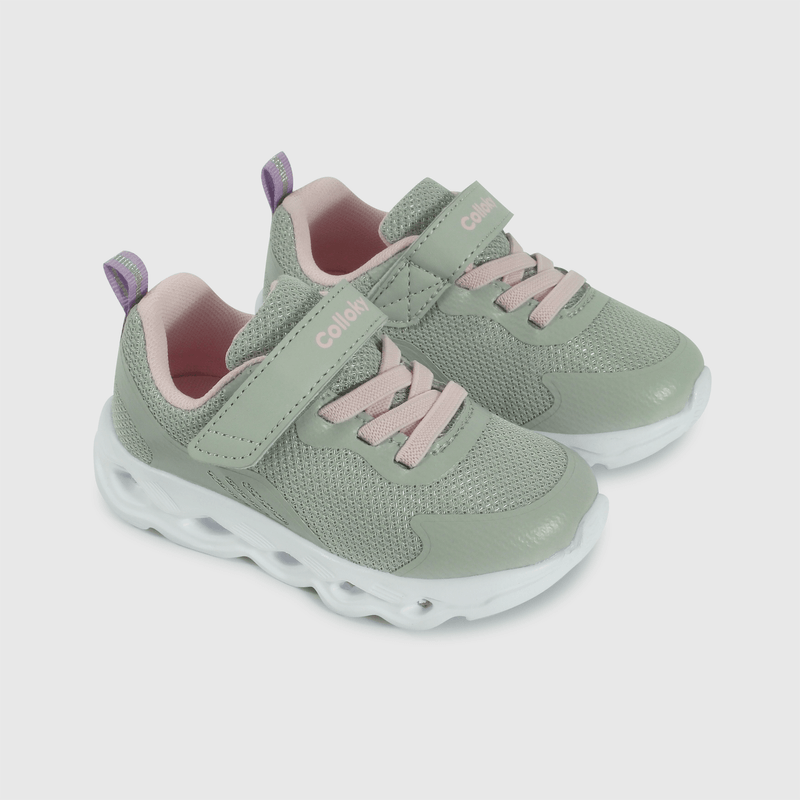 Zapatilla Caminante con luces de Niña Gris Velcro y Cordón