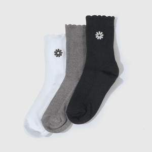 Calcetines gris con flores para niños, pack de 3