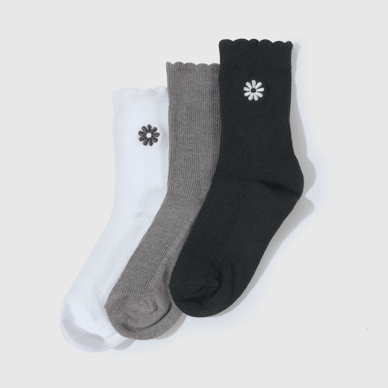 Pack 3 Calcetines Gris Flor Bordada