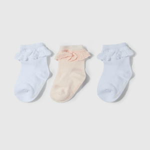 Calcetines blancos con vuelos para niñas, pack de 3