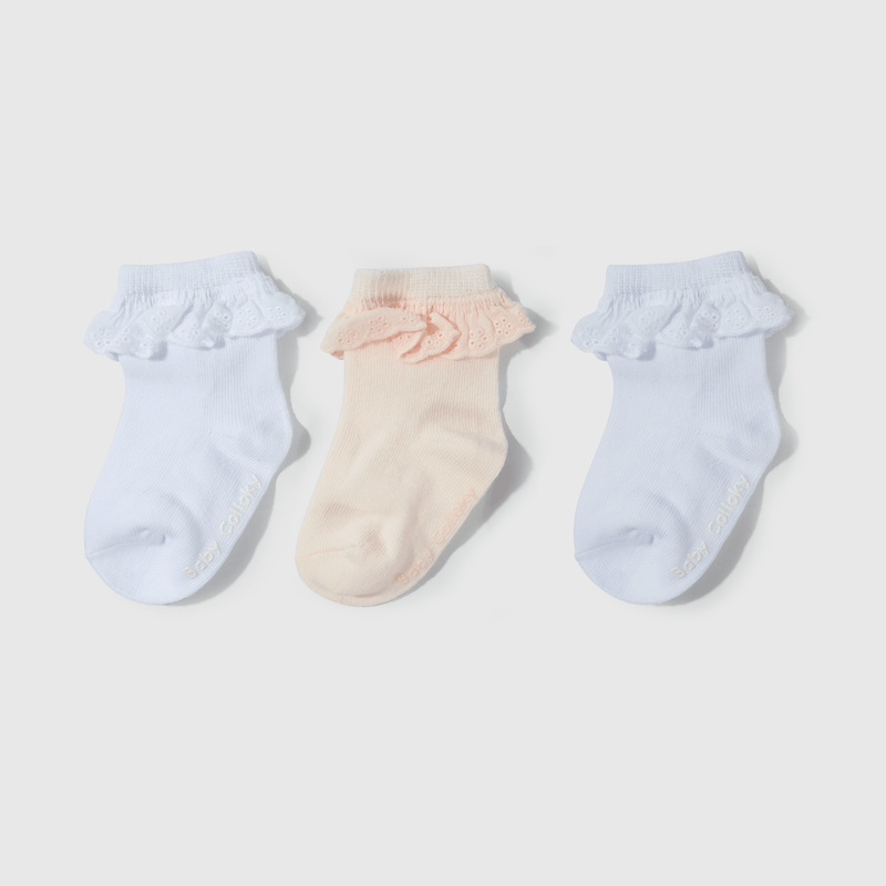 Calcetines blancos con vuelos para niñas, pack de 3