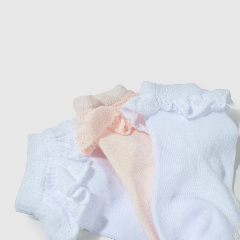 Calcetines blancos con vuelos para niñas, pack de 3