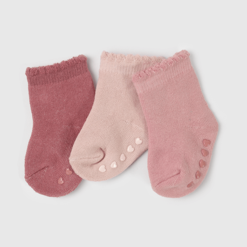 Calcetines rosados para guaguas, pack de 3 calcetines