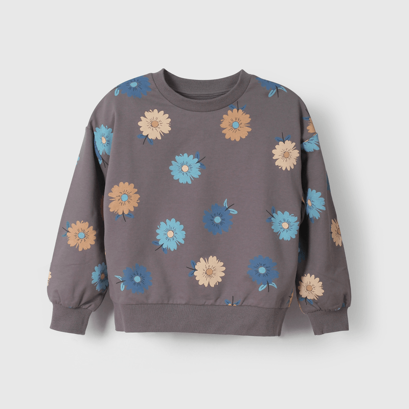 Polerón gris con flores para niños llenos de alegría