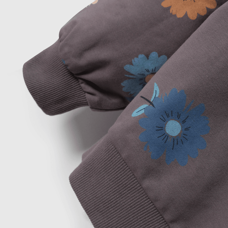 Polerón gris con flores para niños llenos de alegría