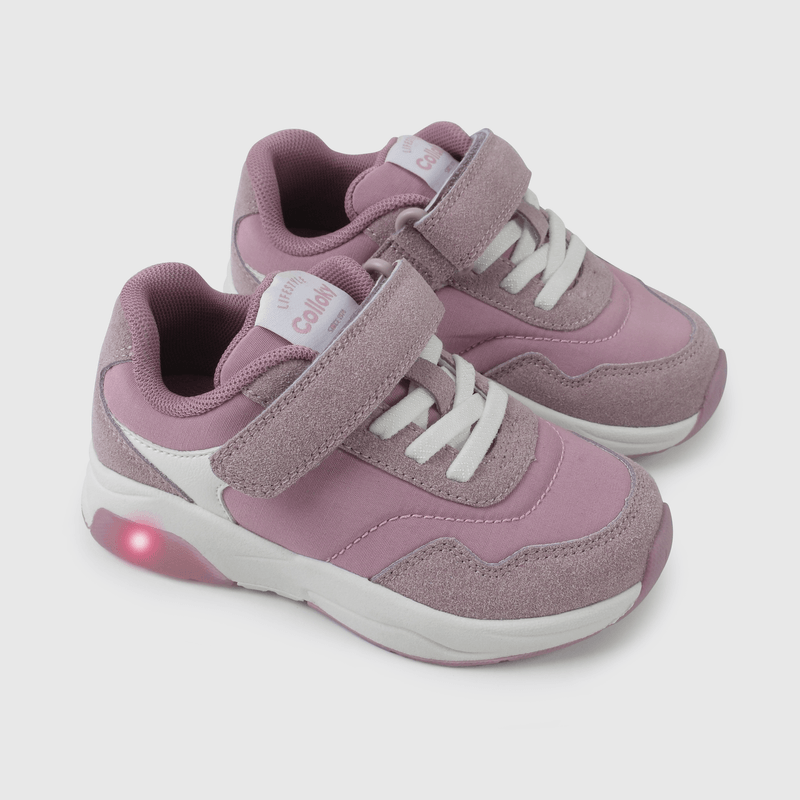 Zapatilla niña morada con luces para caminantes