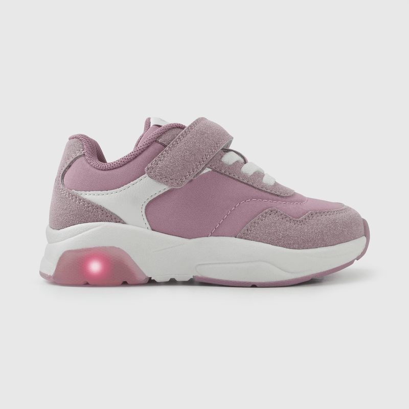 Zapatilla niña morada con luces para caminantes